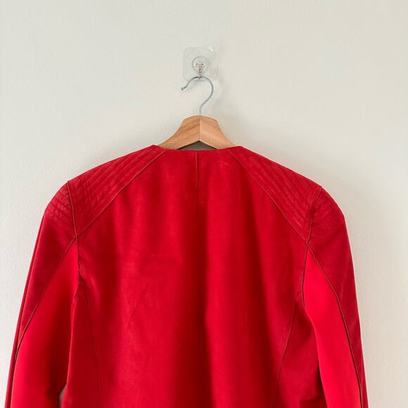 Elie Tahari Lamb Suede Asymmetrical Zip Moto Jacket Red L - Picture 9 of 9